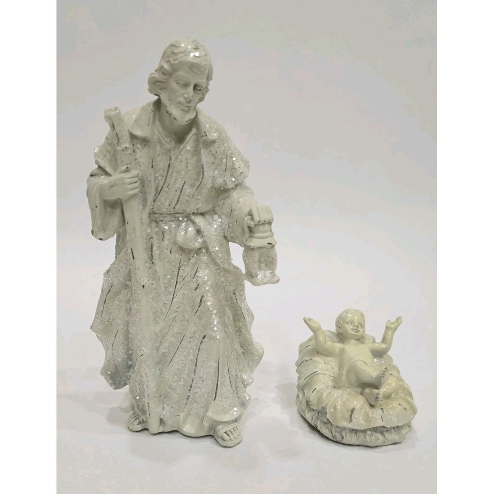 Momentum Brands Vintage 2 Pc Christmas Nativity Set Glittery White Resin Joseph